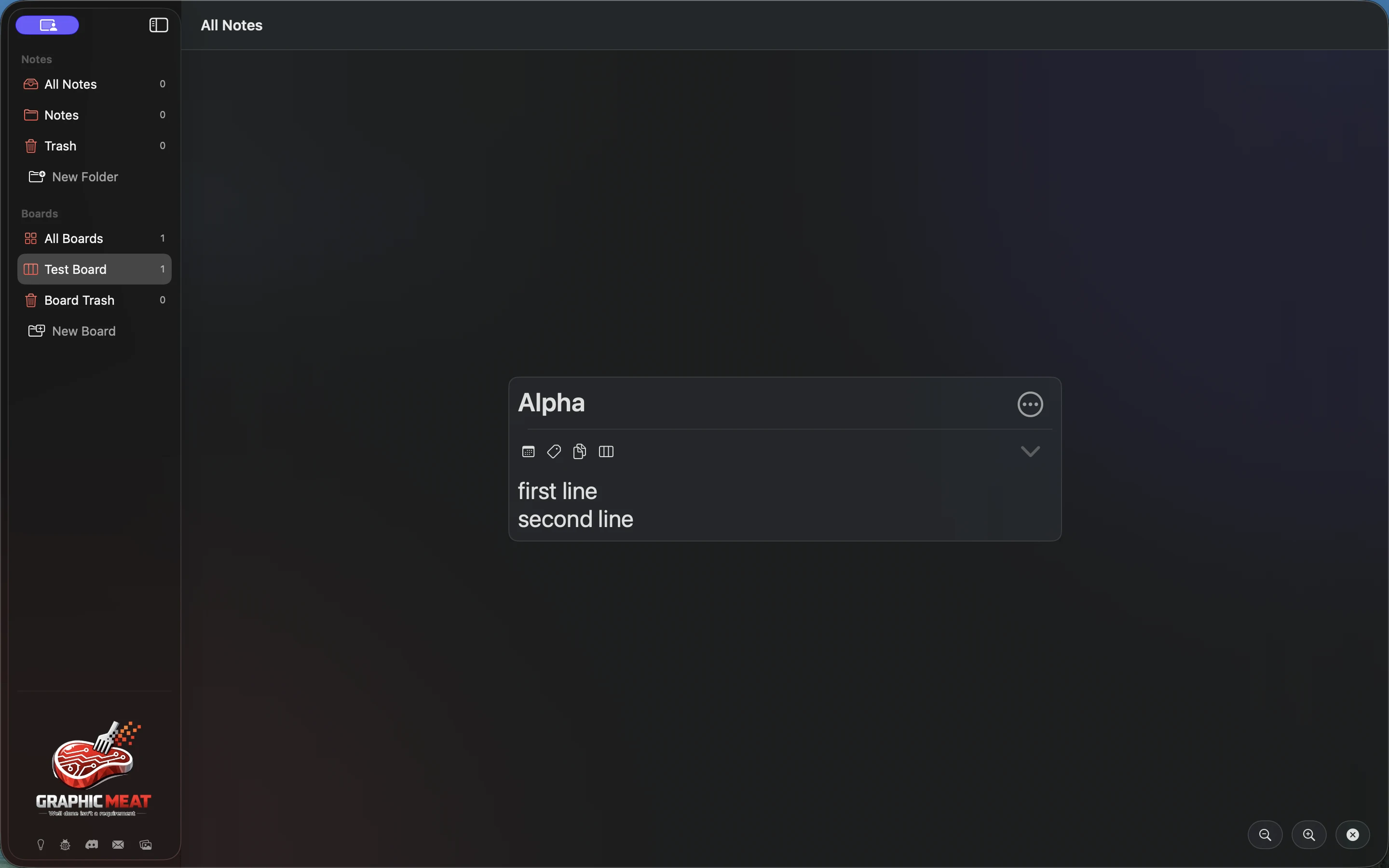 MeatPad version 0.31.4 en — A synthetic card shown in presentation mode with resize and close controls.