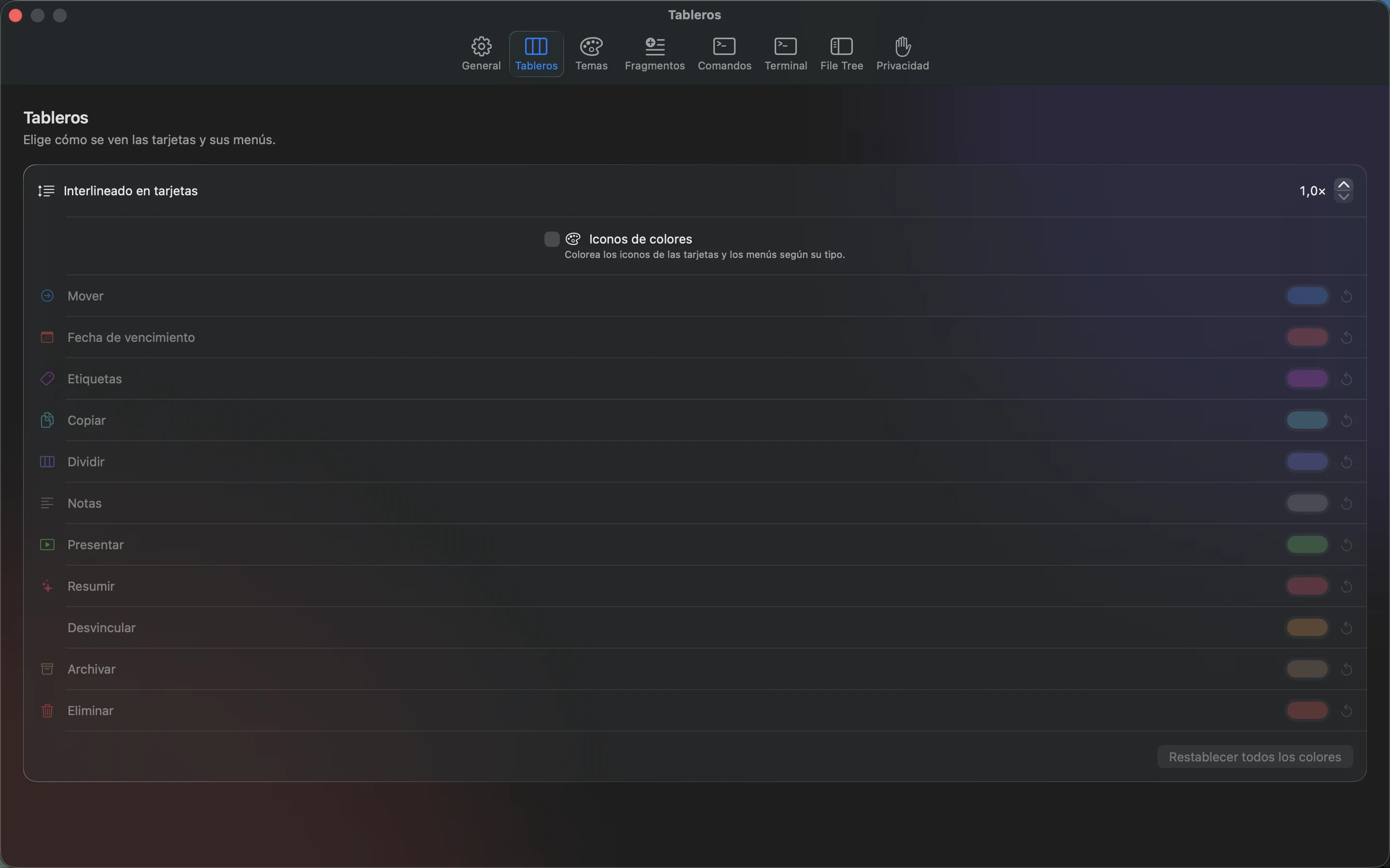 MeatPad version 0.31.4 es — Los ajustes de Boards de MeatPad.