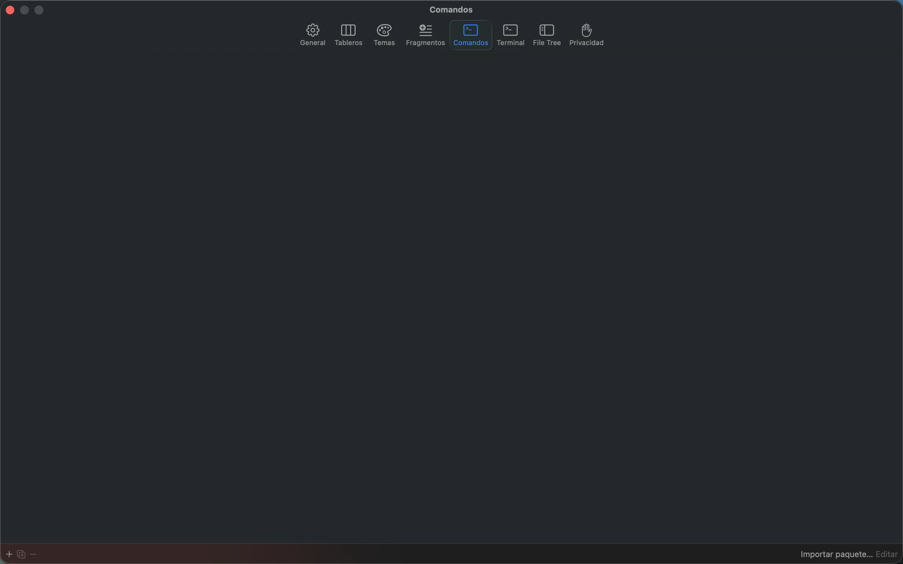 MeatPad version 0.31.4 es — Los ajustes de Commands de MeatPad.