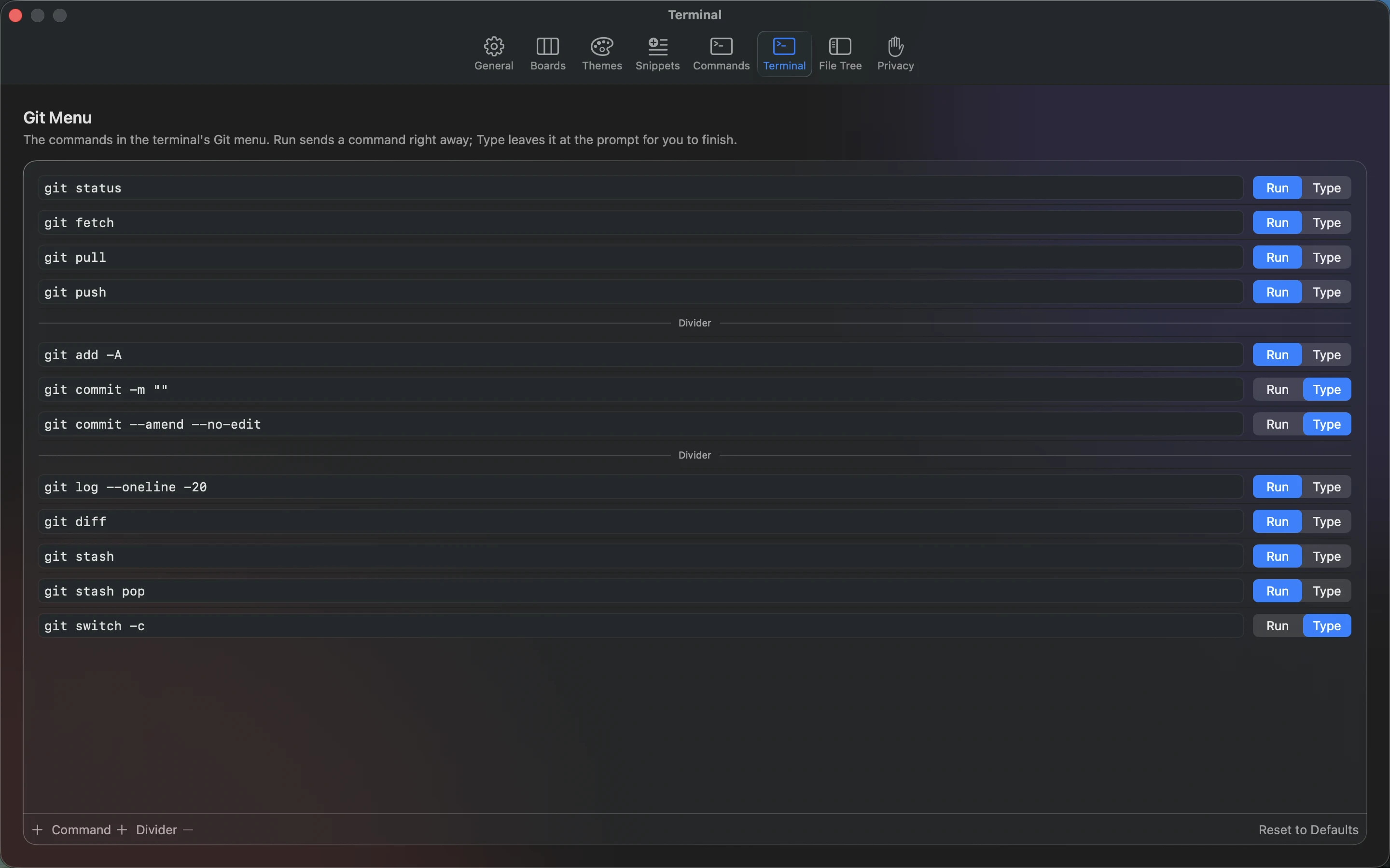 MeatPad version 0.31.4 en — MeatPad Terminal Settings.