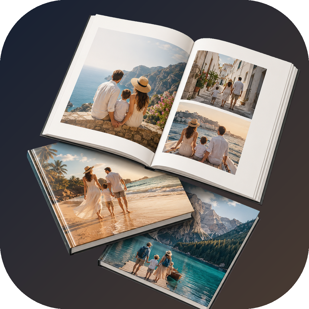 PhotoBooks 应用程序图标，显示已完成的相册集合