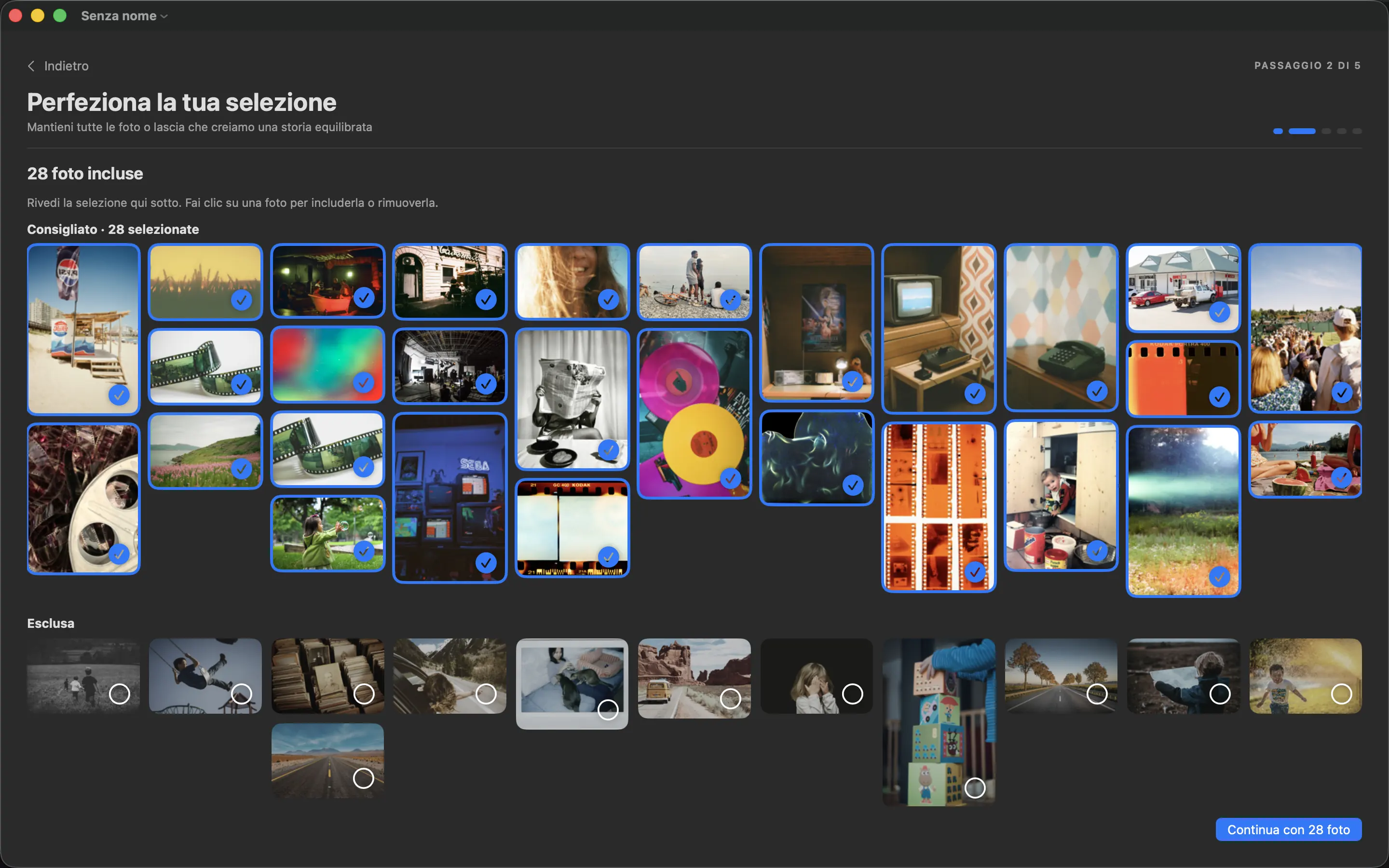 PhotoBooks schermata di selezione con un album di fotografie pronto per un libro