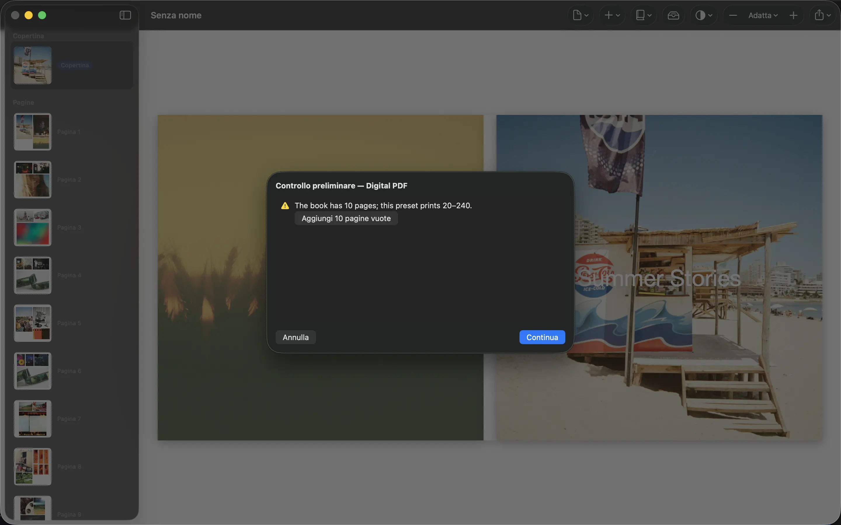 PhotoBooks Controlli di esportazione PDF per un fotolibro finito